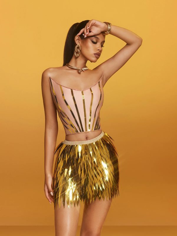 averth strapless tie up fringe skirt set 15