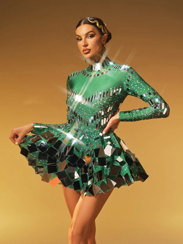 ella long sleeve embellished mini dress in green 12