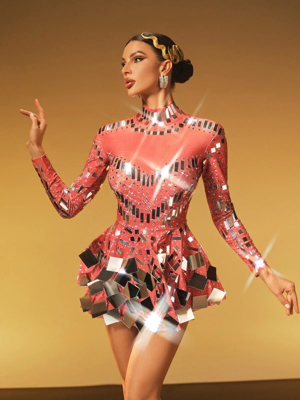 ella long sleeve embellished mini dress in red 15