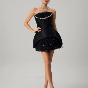 fariha strapless corset flower mini dress in black 11 fariha strapless corset flower mini dress in black 11