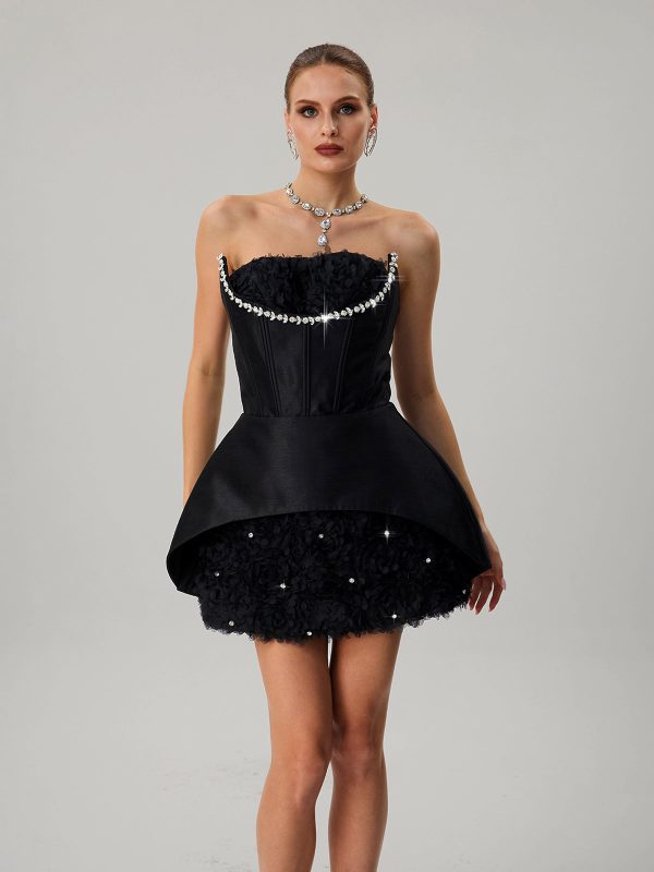 fariha strapless corset flower mini dress in black 13