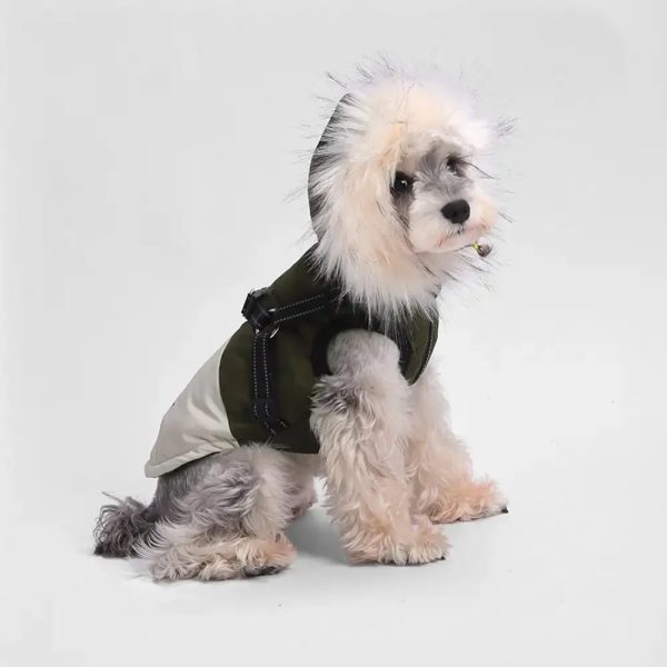 fur trim hooded warm dog coat with leash buckle 22