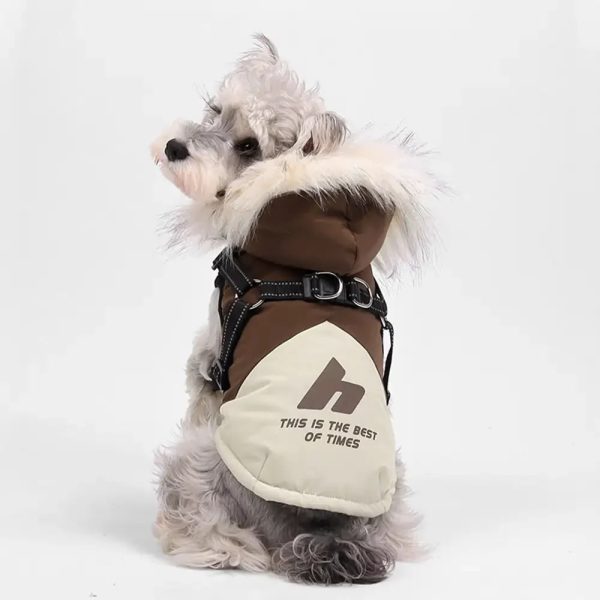 fur trim hooded warm dog coat with leash buckle 24