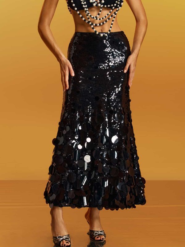 glomara round sequin skirt in black 13