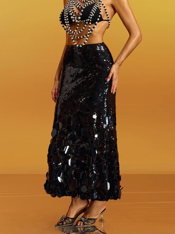 glomara round sequin skirt in black 14