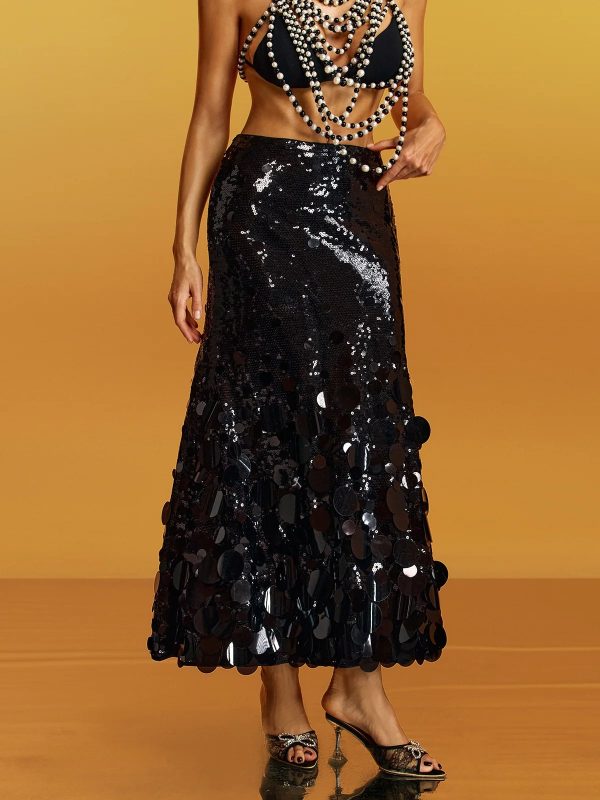 glomara round sequin skirt in black 15