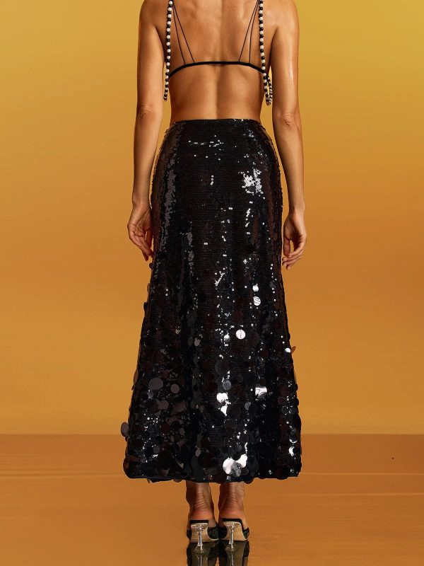 glomara round sequin skirt in black 16