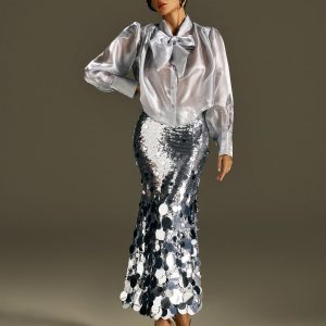 glomara round sequin skirt in silver 11 glomara round sequin skirt in silver 11