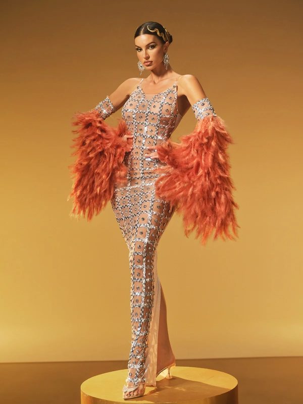 hyrix feather bell sleeve embellished maxi dress 14