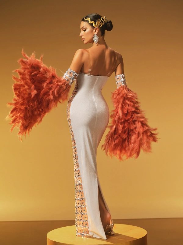 hyrix feather bell sleeve embellished maxi dress 16