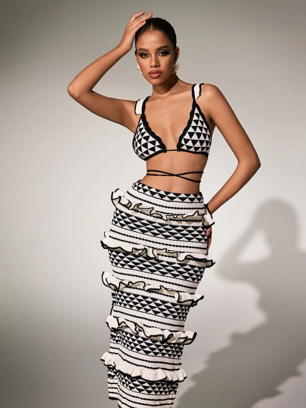 panther ruffle knitted skirt set 12