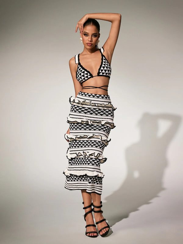 panther ruffle knitted skirt set 13