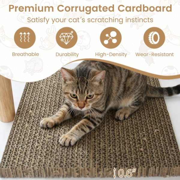 tall wood cat tower with corrugated cardboard scratching pads 13