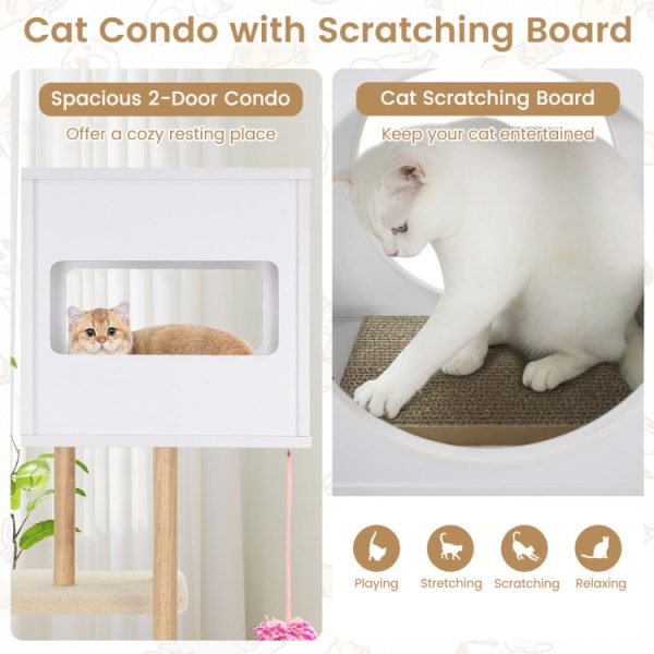 tall wood cat tower with corrugated cardboard scratching pads 14