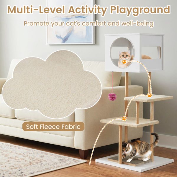 tall wood cat tower with corrugated cardboard scratching pads 16