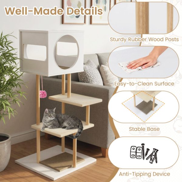 tall wood cat tower with corrugated cardboard scratching pads 17