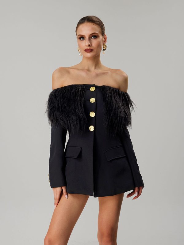 vazzar off shoulder fringe blazer 12