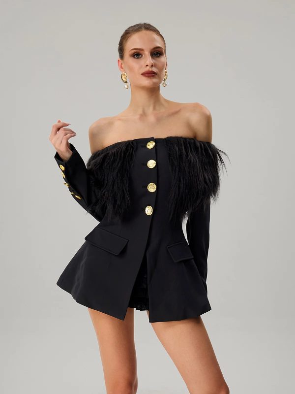 vazzar off shoulder fringe blazer 13