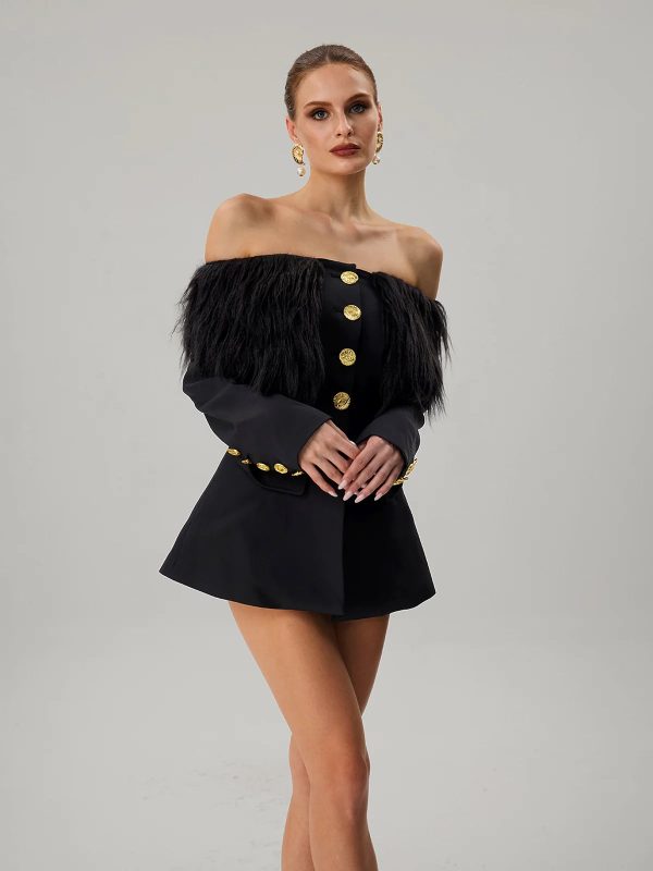 vazzar off shoulder fringe blazer 15