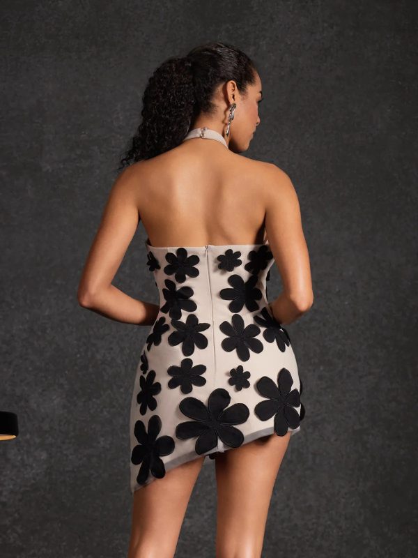 geodar halterneck flower mini dress in black 16