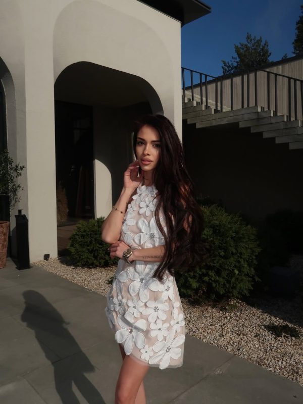 geodar halterneck flower mini dress in white 25