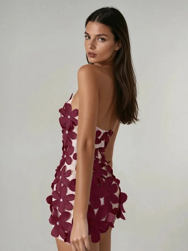 geodar halterneck flower mini dress in wine 13