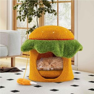 hamburger shaped cat bed cave 11