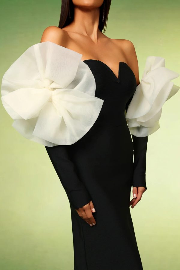 ifra off shoulder flower bandage maxi dress in black 13
