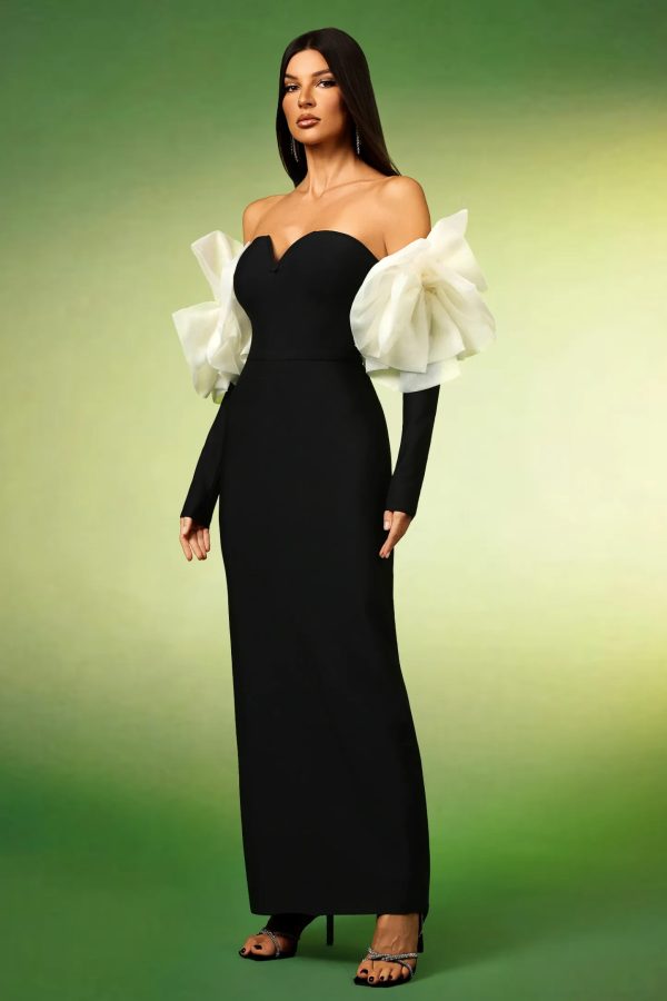 ifra off shoulder flower bandage maxi dress in black 14