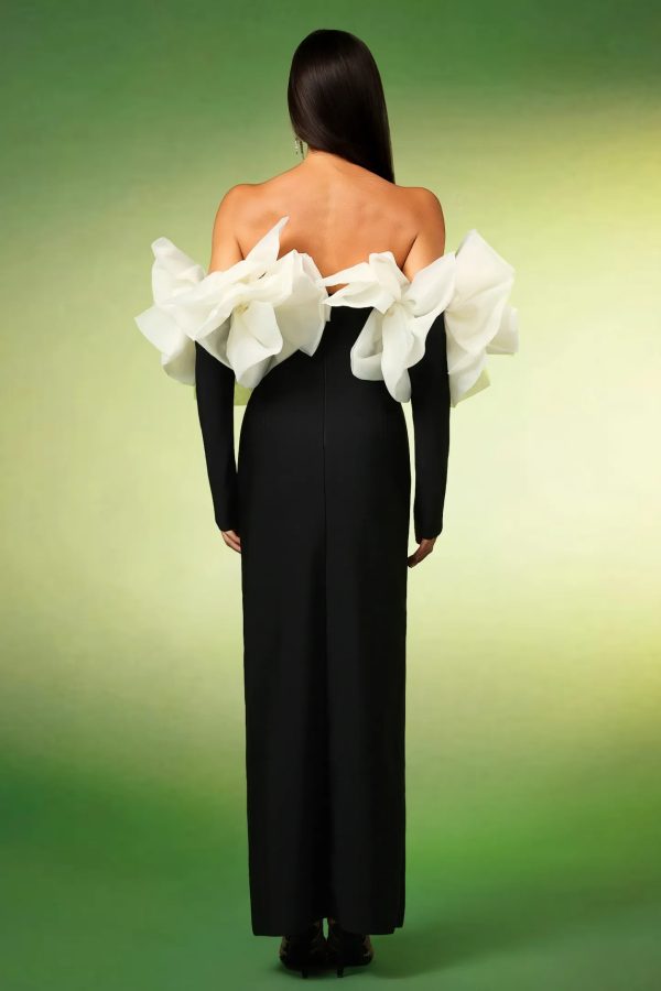 ifra off shoulder flower bandage maxi dress in black 16