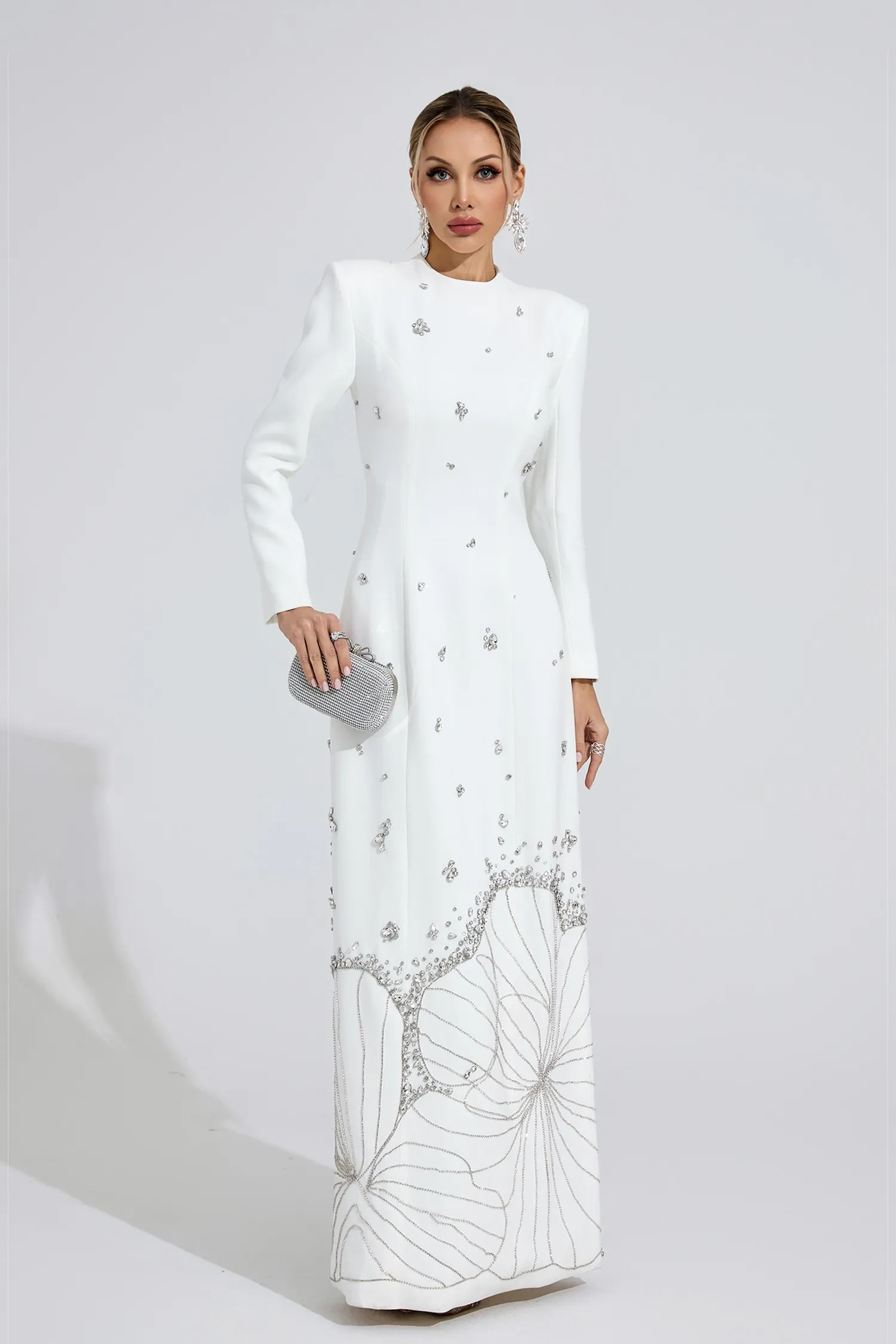persephone diamond embellished maxi dress in white 11