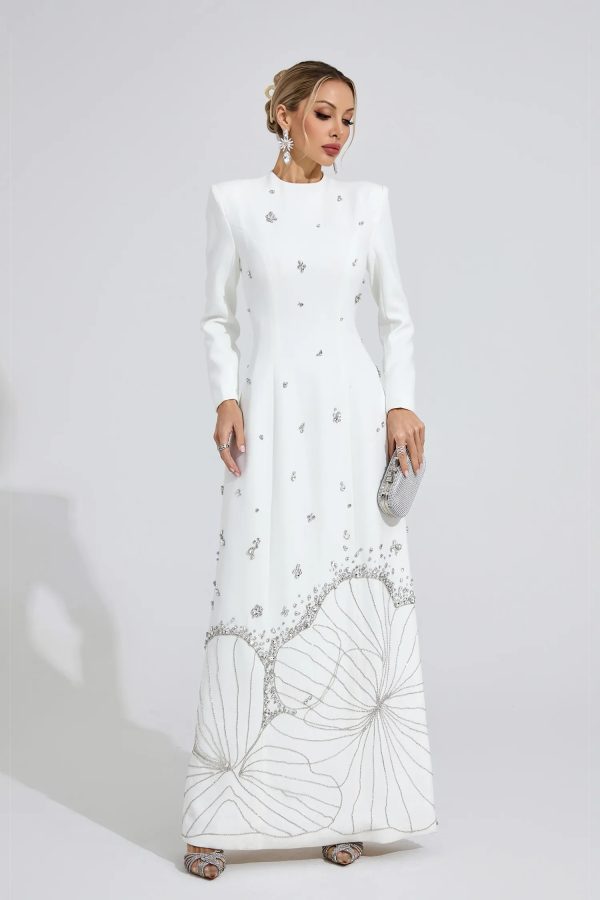 persephone diamond embellished maxi dress in white 13