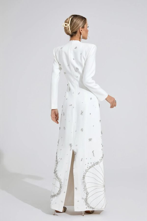 persephone diamond embellished maxi dress in white 16
