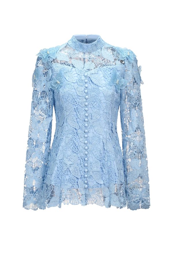 sabina long sleeve folds lace butterfly top & skirt two piece set 17