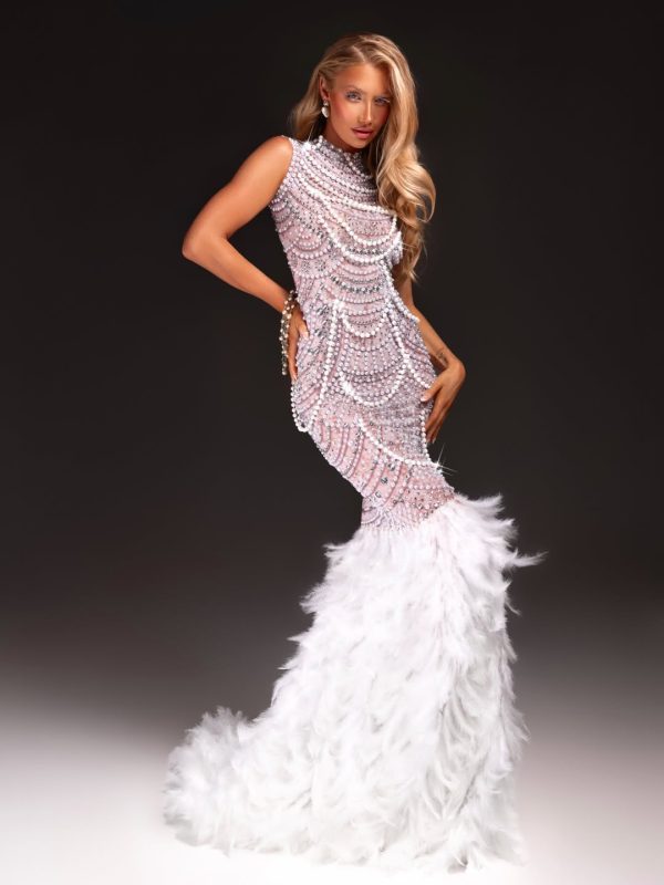 taelyth pearl chain feather maxi dress 17