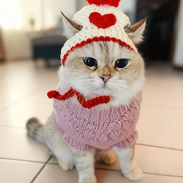 valentine's day hand knitted pet hat 16