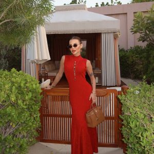 amiza gold button turtleneck maxi dress 11