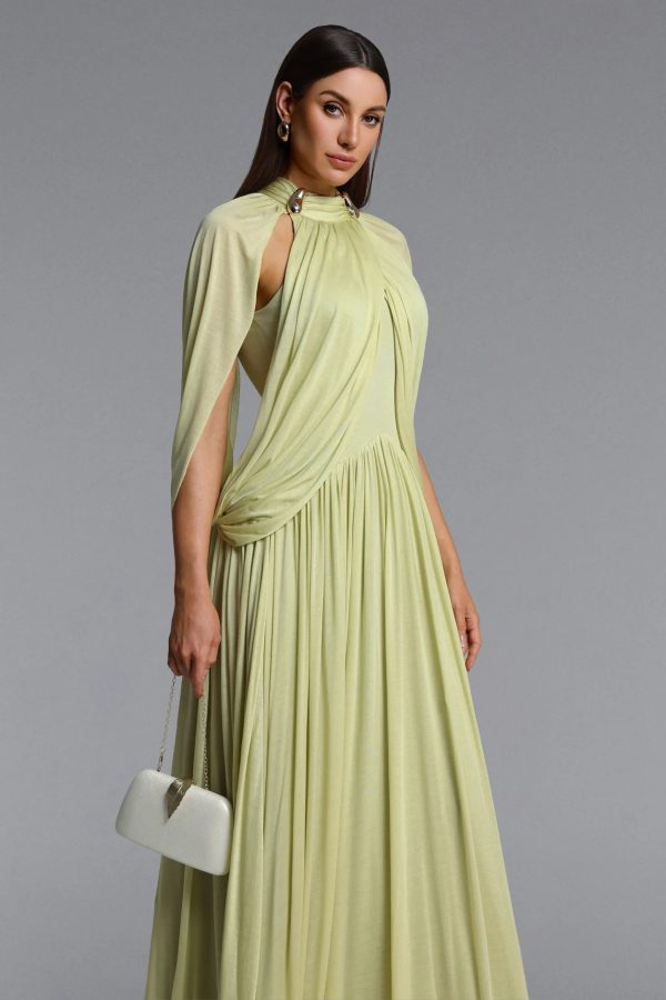 beryndor bat sleeve draped maxi dress in green 14