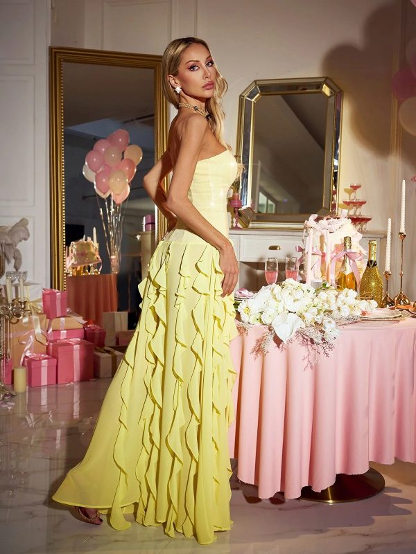 chablis strapless sequin ruffle maxi dress 16