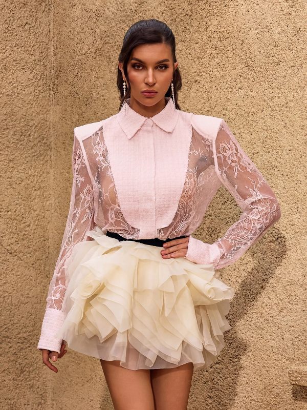 chasya long sleeve lace shirt in pink 12
