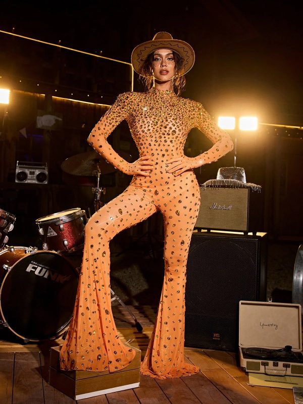 chizu diamond mesh jumpsuit in orange 12