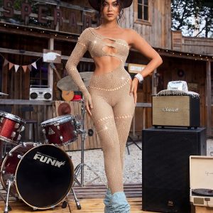 cierra one shoulder cutout jumpsuit in nude 11