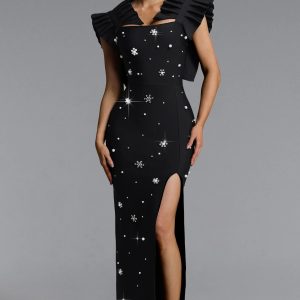 diliro pleated strap rhinestone bandage maxi dress 11