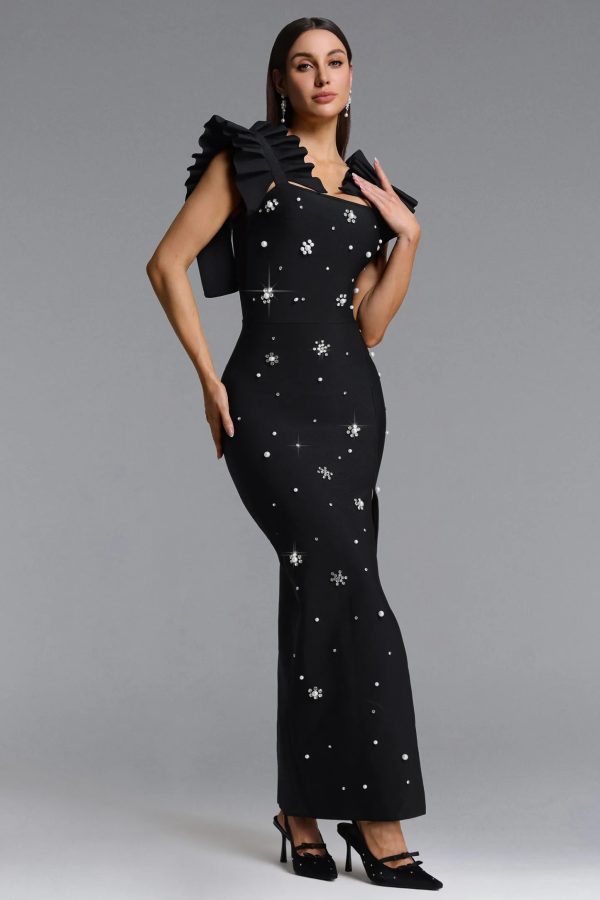 diliro pleated strap rhinestone bandage maxi dress 12