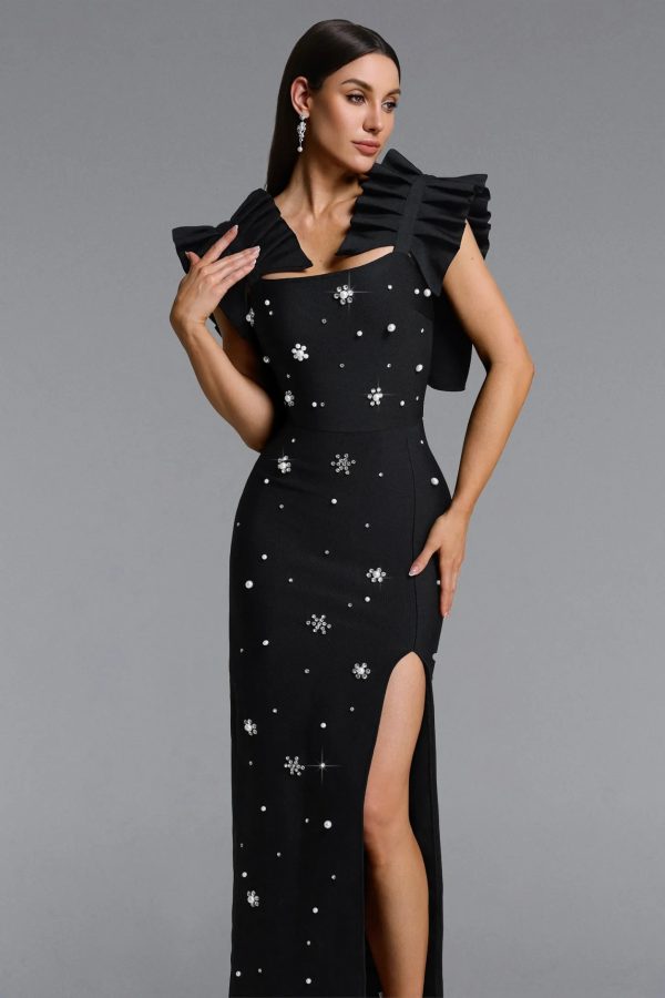 diliro pleated strap rhinestone bandage maxi dress 14