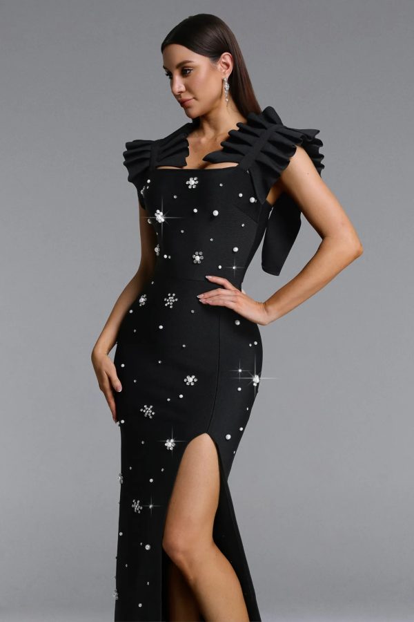 diliro pleated strap rhinestone bandage maxi dress 15