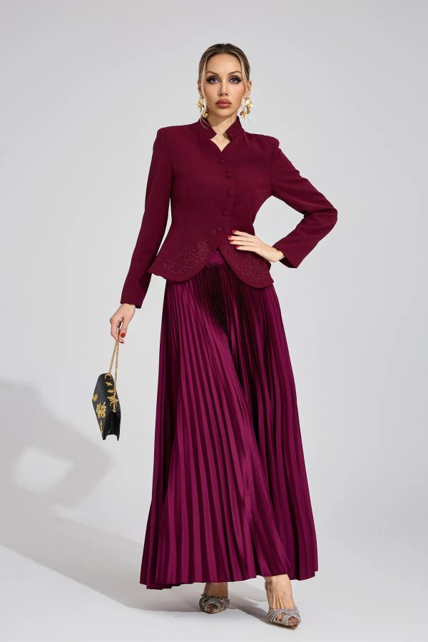 dorothea embroidered two piece set in wine red 12