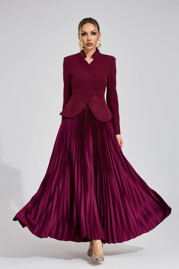 dorothea embroidered two piece set in wine red 13