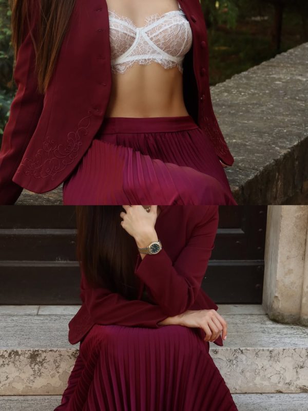 dorothea embroidered two piece set in wine red 21