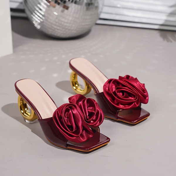 fashion elegant floral satin bow metallic heel sandals 14